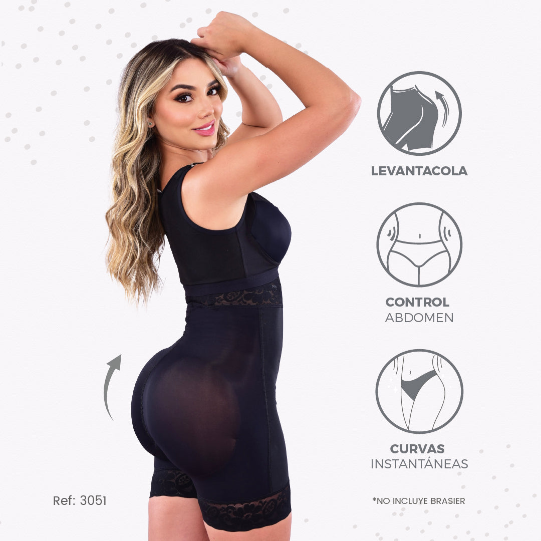 Panty Faja Tiro Alto con Levantacola y Encaje Control Abdomen 3051 Negro / L